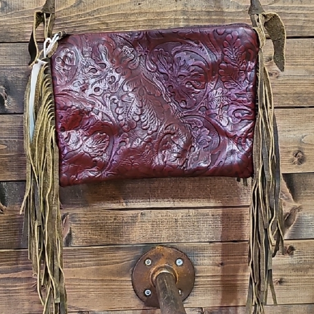 Brown Crossbody Bag with Fringe Details